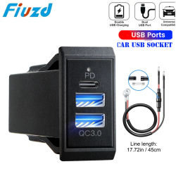 Cargador de coche USB de 12V y 24V, doble puerto de 18W PD USB-C y puerto QC3.0 de 18W, accesorios para coche, RV, barco, camión marino y motocicleta