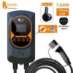 Estación de Carga para Vehículos Eléctricos Feyree, 32A, Cargador de Pared EVSE, 7.6/11/22KW, Tipo 2, Cable IEC62196, Control por Aplicación