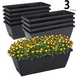 Maceta rectangular para ventana de 3 piezas, contenedores para plantas, decoraciones con agujeros de drenaje, maceta para flores, maceta para jardín al aire libre y hogar