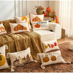 Festival otoño hoja de arce almohada calabaza bordado funda de cojín decoración moderna decoración del hogar funda de almohada ropa de cama