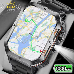 Reloj Inteligente Militar para Exteriores 2026, GPS, Linterna, Llamadas Bluetooth, Pantalla AMOLED de 2.01'', Resistente al Agua 3ATM, Reloj Deportivo