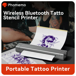 Impresora de plantillas de tatuajes Phomemo M08F, impresora térmica de tatuajes Bluetooth, suministros de tatuajes para artistas de tatuajes y principiantes