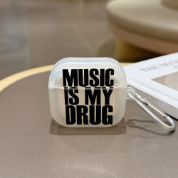 Estuche Transparente para Auriculares con Diseño 'La Música Es Mi Drogadura' para AirPods 4/3/2/1, Funda Protectora de TPU a Prueba de Golpes con Gancho para AirPods Pro 2/Pro 3/Pro