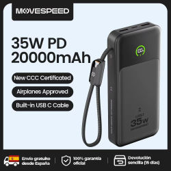 【CCC】MOVESPEED P20 Power Bank 20000mAh Cargador externo 35W PD Carga rápida Powerbank Batería LFP para iPhone Xiaomi Samsung