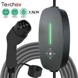 Cargador para Vehículos Eléctricos Teschev de 3.5KW, Cable de 3.5M, Conector Tipo 2 IEC62196/GB/T, 16A, Monofásico, Tipo 1, Cargador de Pared para Vehículos Eléctricos