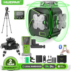 Huepar Nivel láser autonivelante 3D de 12 líneas con pantalla LCD 3x360 ° Línea transversal y control remoto de haz verde conectado por Bluetooth