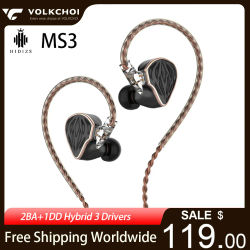 Hidizs MS3 Auriculares In-Ear 2BA+1DD Hybrid 3 Controladores Los auriculares HIFI Monitor con auriculares con cable de 2PIN desmontables de 0.78 mm