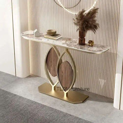 Mesas de consola creativas de pizarra de lujo, mesa de entrada para pasillo, muebles italianos para sala de estar, gabinete de porche semicircular de pared L