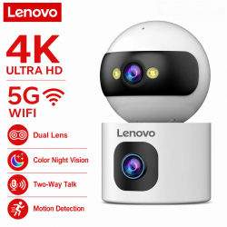 Cámara de Vigilancia Lenovo 4K para Interiores con Doble Lente y 360 Grados ° Cámara de Vigilancia CCTV con Rotación, WiFi 5G, Audio Bidireccional y Detección de Movimiento para Bebés