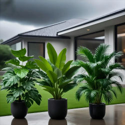 Juego de 3 Plantas Artificiales, Palmera de Plátano, Monstera, para Decoración del Hogar, Bodas, Jardín, Balcón, Oficina, Sin Maceta