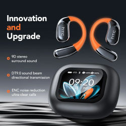 Auriculares Inalámbricos Bluetooth HTC NE27 con Traductor de Idiomas en Tiempo Real por IA, Gancho para la Oreja, Pantalla Táctil LCD, ENC 2026 Choice