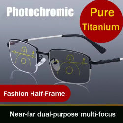 Gafas de lectura progresivas fotocromáticas de transición de aleación de titanio con memoria para hombres, gafas antiluz azul, gafas de presbicia solar multifocales