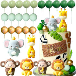 24 Uds. Bonita decoración de pastel de jungla para Baby Shower, decoración de pastel de animales de Safari, adorno para tarta de jirafa, mono, elefante, León