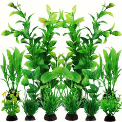 10 Piezas de Hierba Artificial Verde Vibrante para Decoración de Peceras - Plantas Acuáticas Realistas de PVC con Diversos Tipos de Hojas, Nuevas