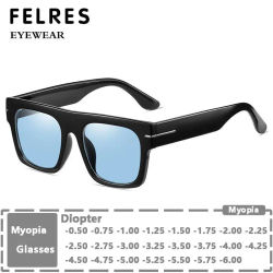 Gafas de sol azules para miopía, gafas clásicas cuadradas teñidas para miopía, gafas de sol de diseñador para mujer, gafas de sol de conducción al aire libre-1,5