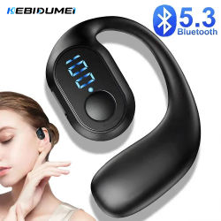KEBIDUMEI Auriculares Bluetooth 5.3 con gancho para la oreja y micrófono, auriculares inalámbricos TWS, auriculares estéreo HiFi con reducción de ruido, auriculares impermeables