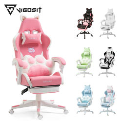 Silla de Juego Vigosit Linda con Orejas y Almohada Kawaii, Silla Ergonómica para Juegos de Computadora para Niñas con Soporte Lumbar