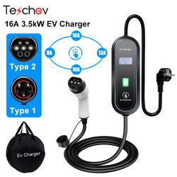 Cargador portátil Teschev 16A EV tipo 2 EVSE cargador de coche eléctrico tipo 1 J1772 cargador de vehículo eléctrico