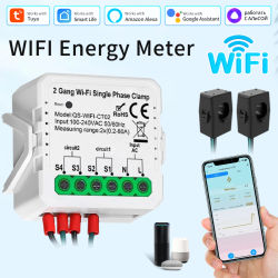 Medidor de energía inteligente Tuya WiFi AC100-240V 1CT 2CT abrazadera Control por aplicación 80A Monitor de potencia consumo de energía estadísticas de electricidad