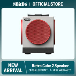 Altavoz 8BitDo Retro Cube 2, Altavoz Bluetooth Portátil con Sonido Estéreo, Base de Carga Inalámbrica, Bluetooth 5.3/2.4G/Cableado