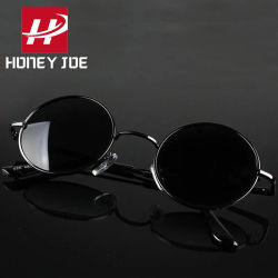 Gafas de sol polarizadas redondas Retro Vintage para hombre, gafas de sol de diseñador de marca para mujer, montura de Metal de aleación, lentes negros, gafas para conducir UV400