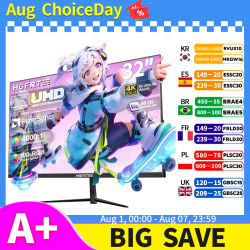 Monitor de pantalla plana UHD 4K de 32 pulgadas HGFRTEE, panel VA de 3840x2160, AMD FreeSync, pantalla de juegos sin marco con luz azul baja y VESA