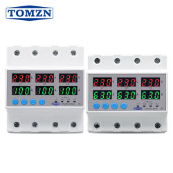 Relé de voltaje trifásico de carril Din, voltímetro 3P + N, amperímetro, Monitor de sobretensión y bajo voltaje, Protector, ajuste de sobretensión de corriente