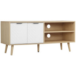 Mueble TV HOMCOM para televisores de hasta 46 pulgadas, diseño escandinavo, 2 puertas, 2 nichos con paso para cables, 110x39 x cm