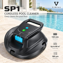 Limpiador robótico de piscinas inalámbrico SP1, 130 minutos de autonomía, limpia hasta 80 ㎡ Aspiradora de piscina de doble motor, carga rápida y estacionamiento automático
