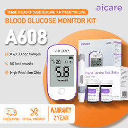 Monitor de Glucosa en Sangre Aicare, Kit de Prueba de Azúcar en Sangre, Glucómetro Doméstico para Diabetes con 50/100/200 Tiras Reactivas, Lancetas, Muestra de 0.6μL