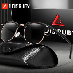 Gafas de Sol de Lujo con Media Montura Metálica, Diseño Redondo para Hombre y Mujer, Gafas de Sol de Marca Famosa para Senderismo, Pesca y Ciclismo con Estuche