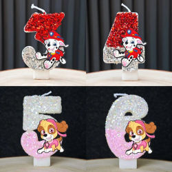 Paw Patrol-número de vela, pastel de cumpleaños, globo, telón de fondo, fiesta de aniversario, Baby Shower, velas, suministros de decoración de escena