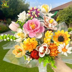 HUIQIBAO MOC ramo de flores modelo Micro bloque de construcción DIY Rosa eterna hogar escritorio planta decoración ladrillo niña regalo niños juguete