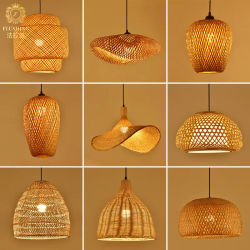 La más nueva lámpara colgante de bambú, luces de techo, brillo de mimbre, tejido a mano, trenzado, suspendido, comedor en casa, decoración interior trenzada