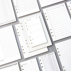 Cuaderno de hojas sueltas A5 A6, carpeta en espiral de repuesto, diario de página interior, planificador mensual semanal para hacer lista, línea de cuadrícula de puntos, papel interior