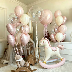 Set de Globos Rosados: Globo de Aluminio de Caballo Rosado, Globo de Corazón Rosado para Decoración de Fiestas de Cumpleaños y Baby Shower