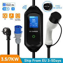 AFEEV 3,5/7KW cargador EV portátil Type2 IEC62196-2 cargador de coche eléctrico 16A EVSE Cable de carga rápida WiFi aplicación Bluetooth Control