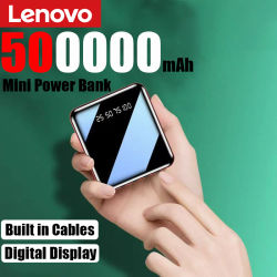 Batería Externa Lenovo Mini de 500000 mAh, Cargador Portátil con Pantalla de Espejo LED Digital para iPhone, Huawei, Samsung