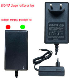 Cargador de coche eléctrico para niños con enchufe europeo 24V1A con aviso de luz, adaptador de corriente para coche de juguetes, cargador de batería de 6V 12V, 2,1 MM
