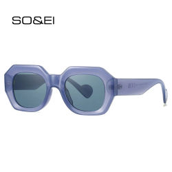 SO&EI Nuevas gafas de sol cuadradas poligonales moda mujer tonos azules y verdes UV400