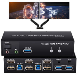Monitor Dual HDMI KVM Switch 2X2 USB 3,0/2,0 4K 60Hz pantalla extendida HDMI KVM Switch 2 monitores 2 ordenadores USB compartido KVM