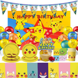 Decoración de Pokémon, suministros para fiesta de cumpleaños, Kit de globos de Pikachu, plato, servilleta, pancarta, telón de fondo para fiesta infantil, suministros para Baby Shower