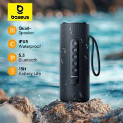 Baseus AeQur VO20 Altavoz portátil para acampar Bluetooth 5,3 caja de sonido de graves 15 horas de reproducción Mini altavoces inalámbricos para exteriores IPX5