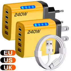 Cargador rápido GaN de 5 puertos tipo C PD QC 3,0, adaptador de cargador de teléfono USB para iPhone, Samsung, Xiaomi, Huawei, portátil, tableta, carga rápida