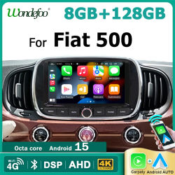 Radio Multimedia Inalámbrica para Auto con Carplay Android 15, Pantalla de 2 DIN para Fiat 500 2016-2019, Bluetooth, GPS