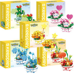 Figuras de bloques de construcción de Pokémon de Anime, juguetes de Pikachu Charmander Squirtle, modelo de dibujos animados, planta decorativa para el hogar, juguete de ladrillo de flores en maceta