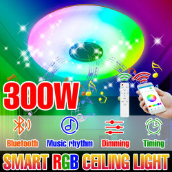 Lámparas de techo RGB de 300W, candelabros modernos inteligentes, iluminación con Control remoto por aplicación, Altavoz Bluetooth, luz musical para dormitorio