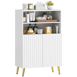 Mueble de baño HOMCOM, armario de baño estrecho de 5 niveles, cierre suave, 2 estantes abiertos, estante ajustable, mueble de almacenamiento para inodoro, espacio pequeño blanco