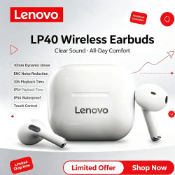 Auriculares inalámbricos Lenovo LP40, auriculares Bluetooth 5,0, auriculares con Control táctil, sonido estéreo, deportivos, resistentes al agua, Mini auriculares TWS para
