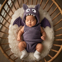 Disfraz de Murciélago para Recién Nacido, Mono Morado con Capucha y Alas, Traje de Monstruo Adorable para Halloween, Body para Bebés Niños y Niñas de 0 a 12 Meses